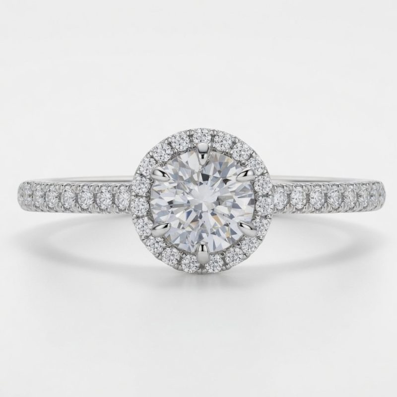 Ring Solitaire Round with Small Diamonds