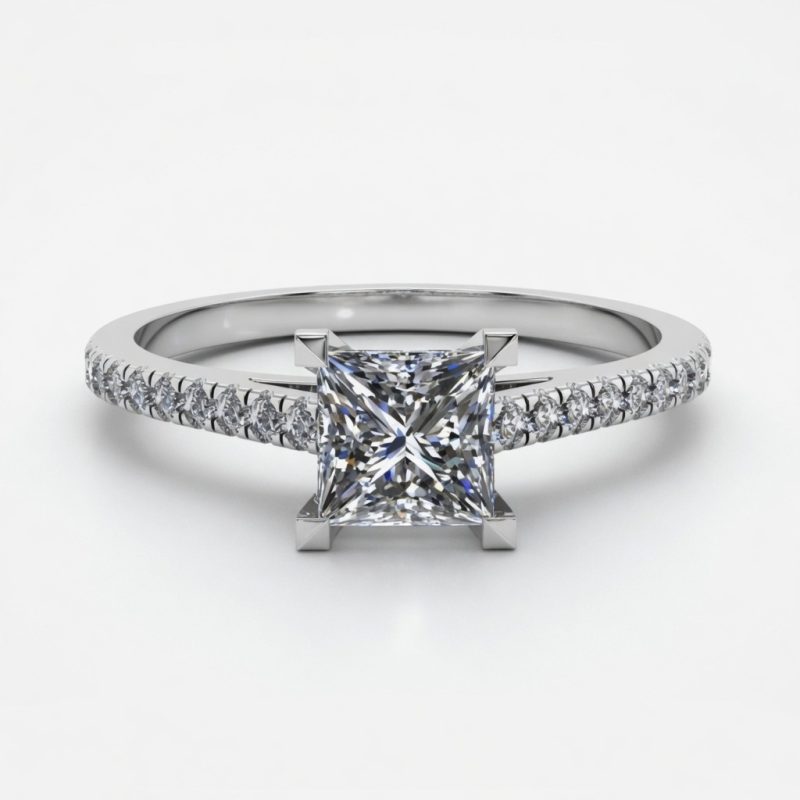 Ring Solitaire Fancy Shape with Small Diamonds