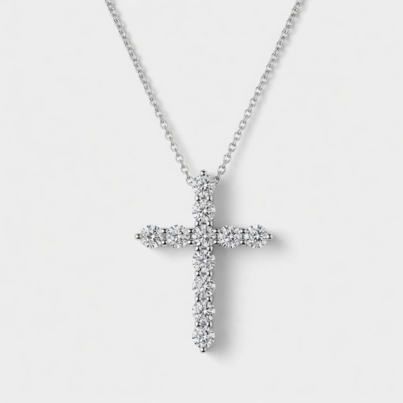 Cross Pendant Classic Round Diamond